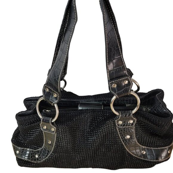 Super Cute Moto Style Woven Bag with Faux Crocodile Accents - Picture 5 of 9